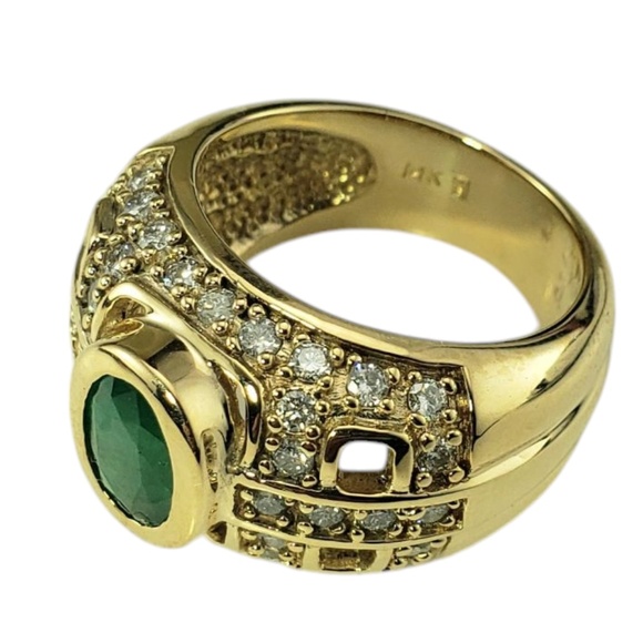 14K Yellow Gold Natural Emerald and Diamond Dome Ring Size 5.75 #21213 - Picture 4 of 9